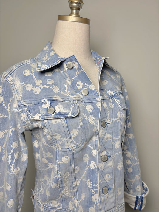 Women Size 6 Ralph Lauren Black Label Mid Indigo (Blue) Flowers Denim Jacket