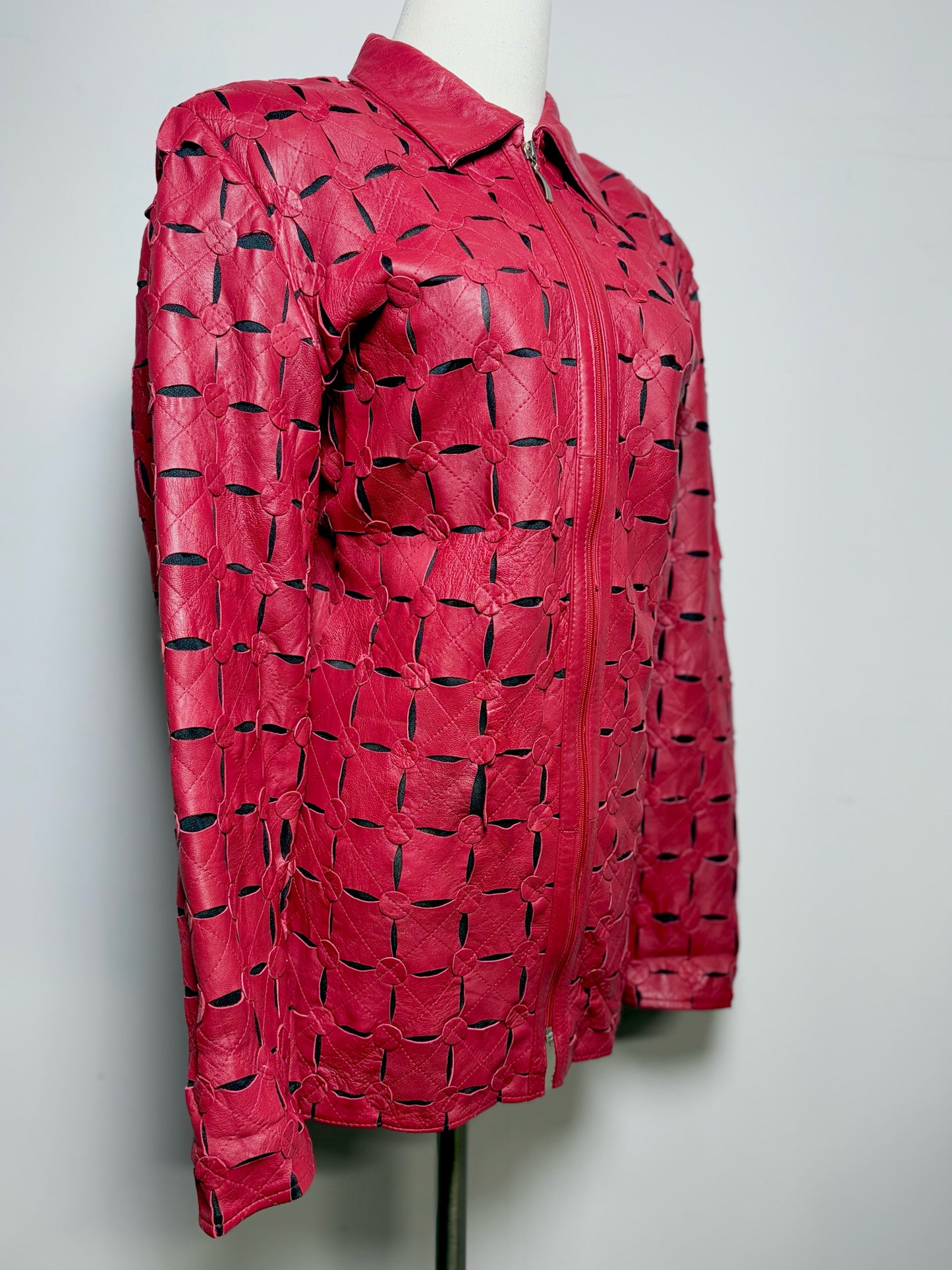 Women Size L No Label Red Laser Cutouts Jacket