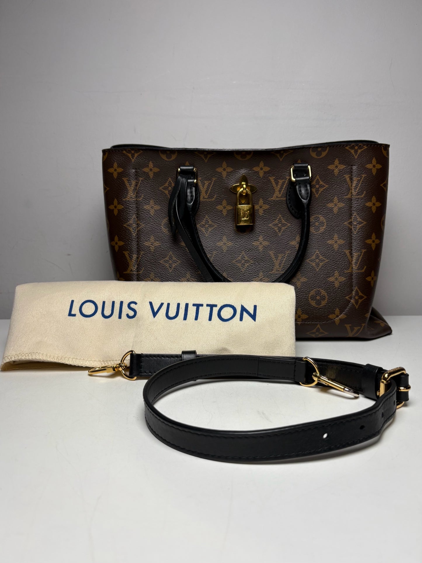 Women's Louis Vuitton Monogram Flower Brown & Black Pre-Owned Small Tote Crossbody Purse
