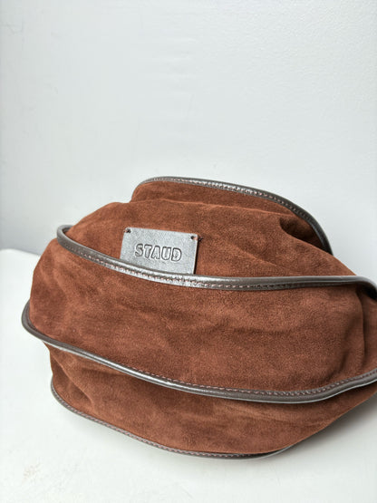 Women's STAUD Wells Convertible Brown Suede Black Leather Pre-Owned Shoulder Bag / Clutch