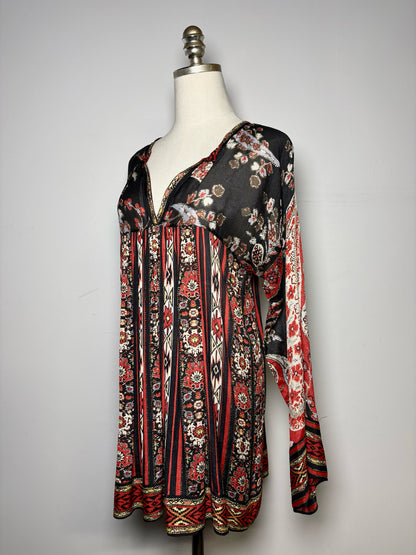 Women Size 2 Isabel Etoile Marant Red, Black Multi-Print 100% Viscose Blouse