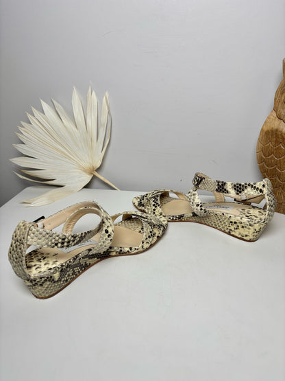 W Shoe Size 37 Jimmy Choo Brown, Cream Leather Snakeprint Sandals