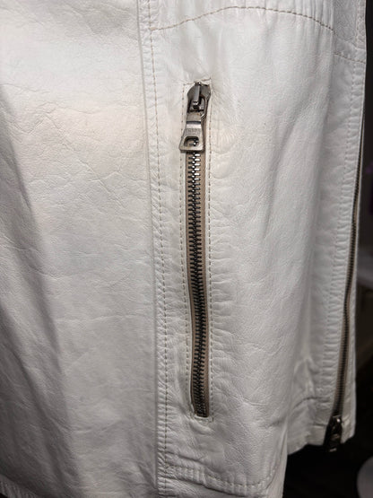 Vintage Prada White Leather Solid Men's Size 52 Moto Jacket