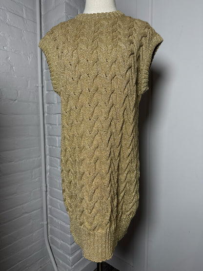 Women Size M (Est.) Max Mara Metallic Gold Cable-Knit Mid-Length Sweater Dress