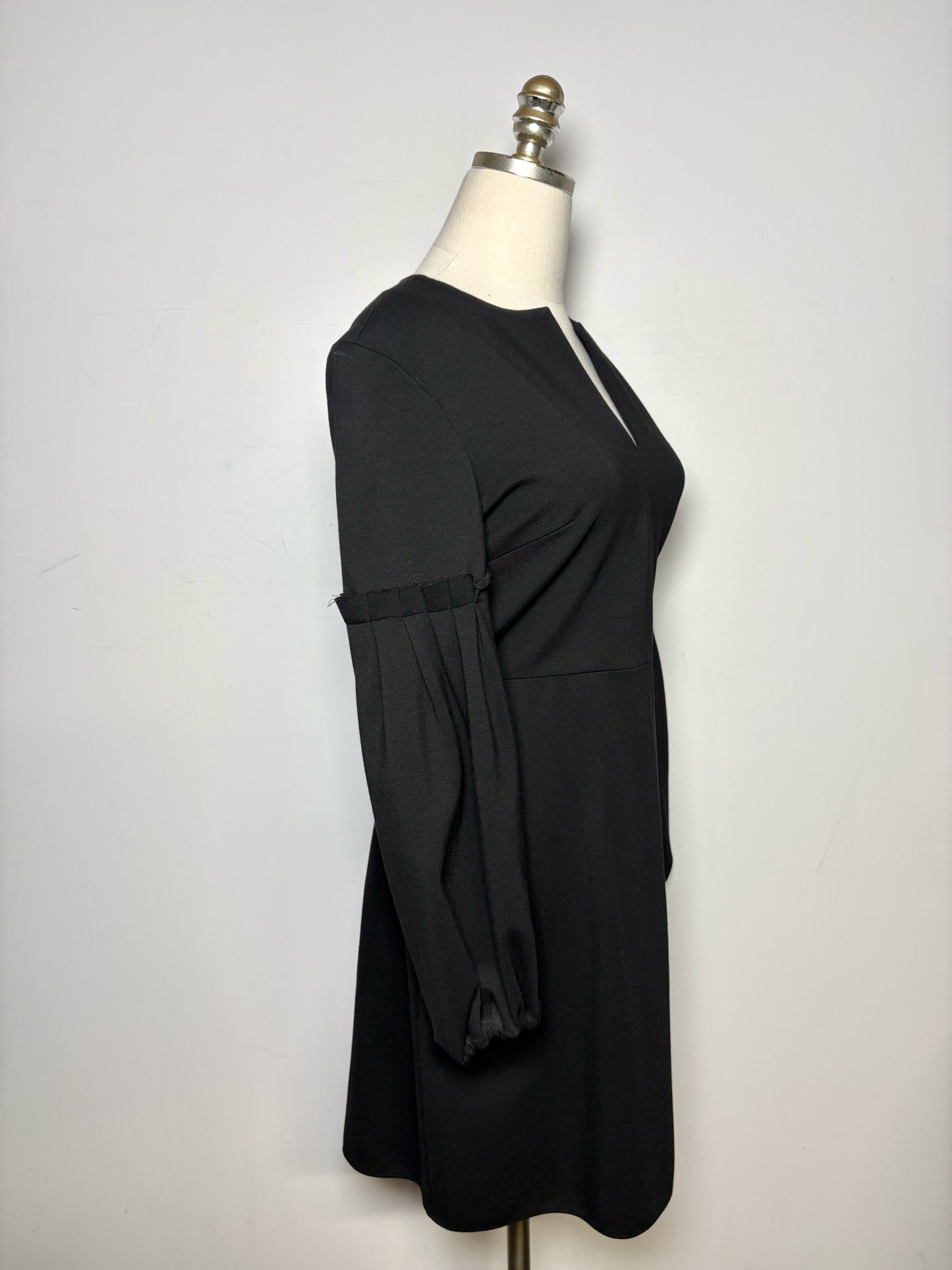 Women Size 6 Tibi Black Ponte' Knit V-neck Poof Sleeves Dress