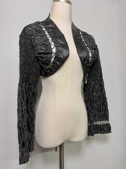 Women Size M Leber Barbara Black Woven Cropped Jacket