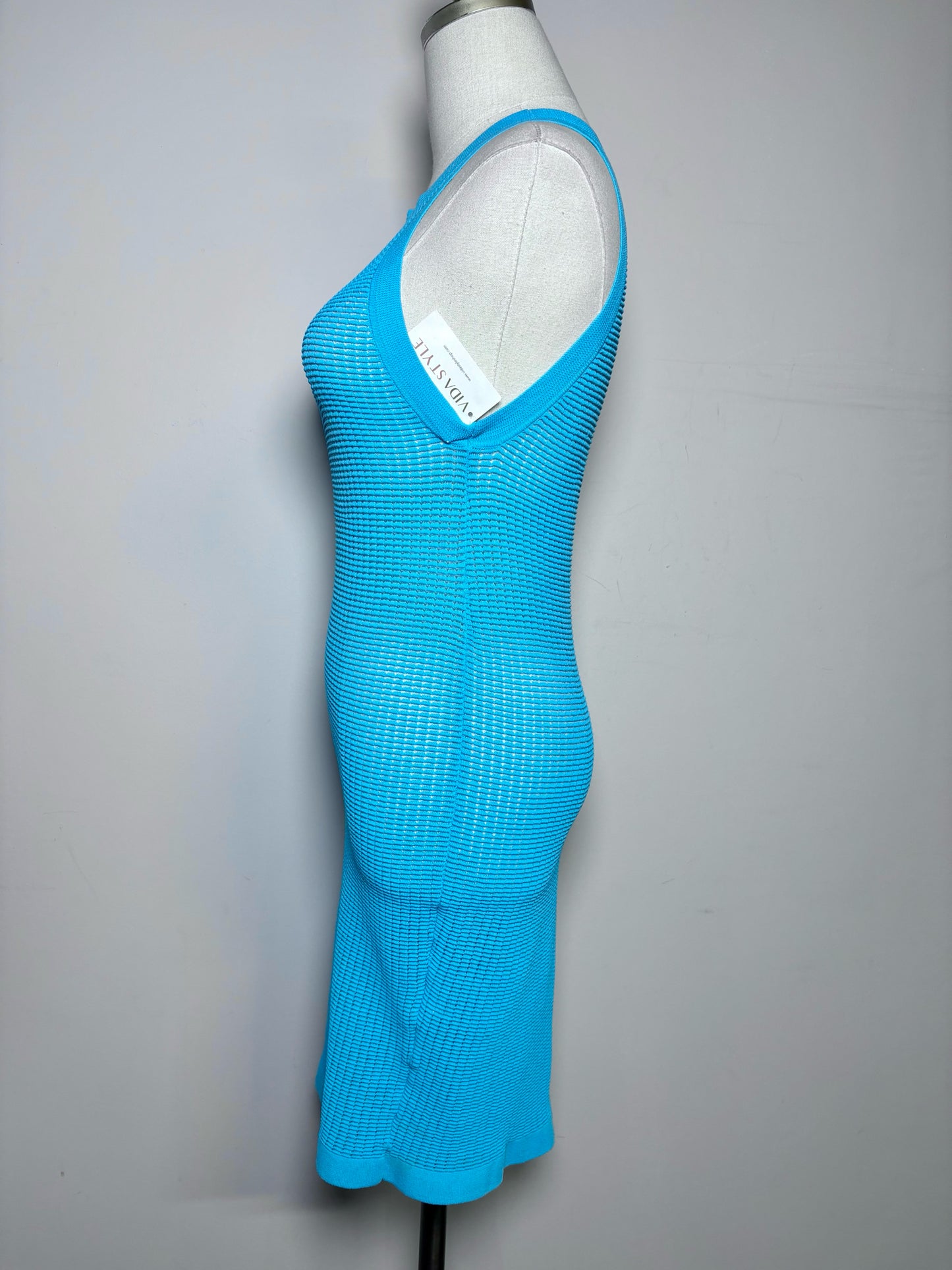 Women Size XS Solid & Striped Turquoise Bodycon Knit Mini Dress