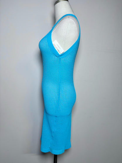 Women Size XS Solid & Striped Turquoise Bodycon Knit Mini Dress