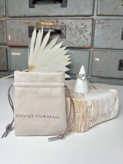 David Yurman Petite Wheaton Prasiolote, Pave' Diamonds Sz 6 Ring