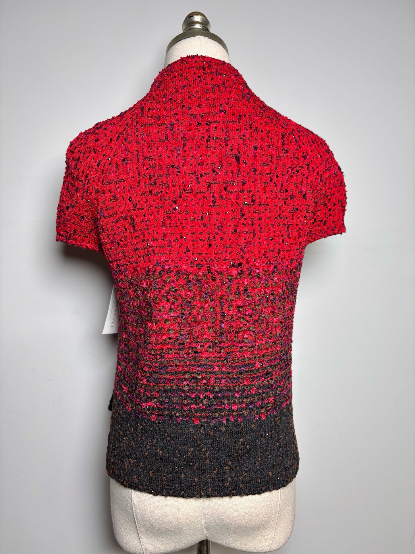 Women Size 6 St. John Couture Red, Black Boucle Jacket