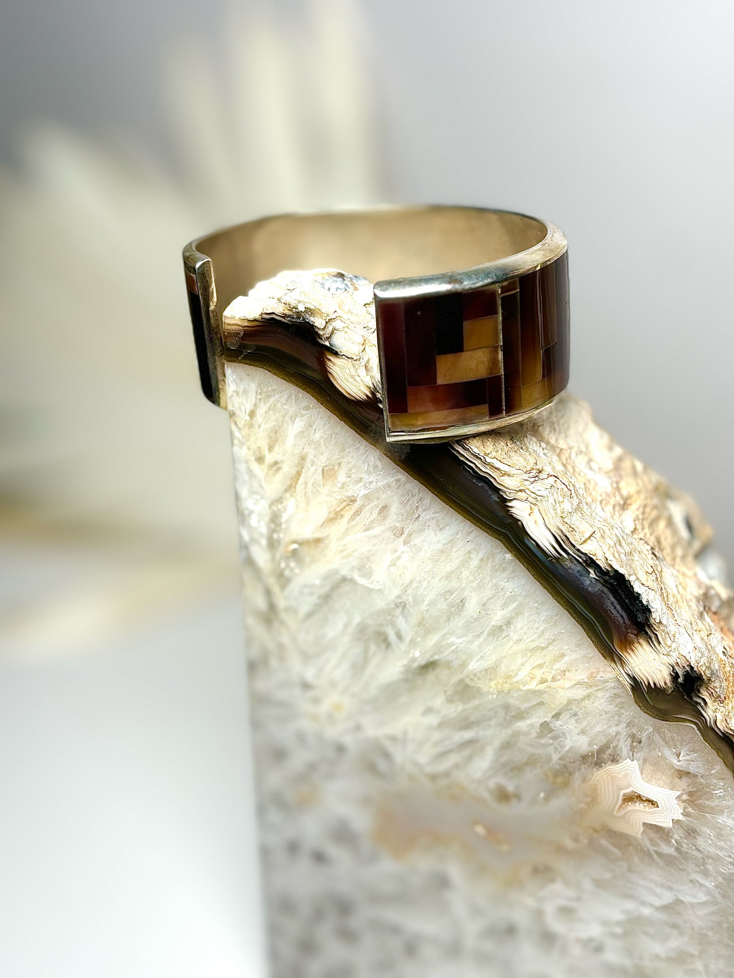 Brown Colin Coonsis Inlay Tiger Eye Sterling Silver 925 Cuff Bracelet