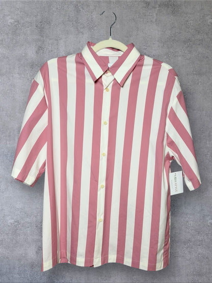 Mens Size M (Estimate) Sandro Paris Pink Cotton Blend Striped Men's Shirt