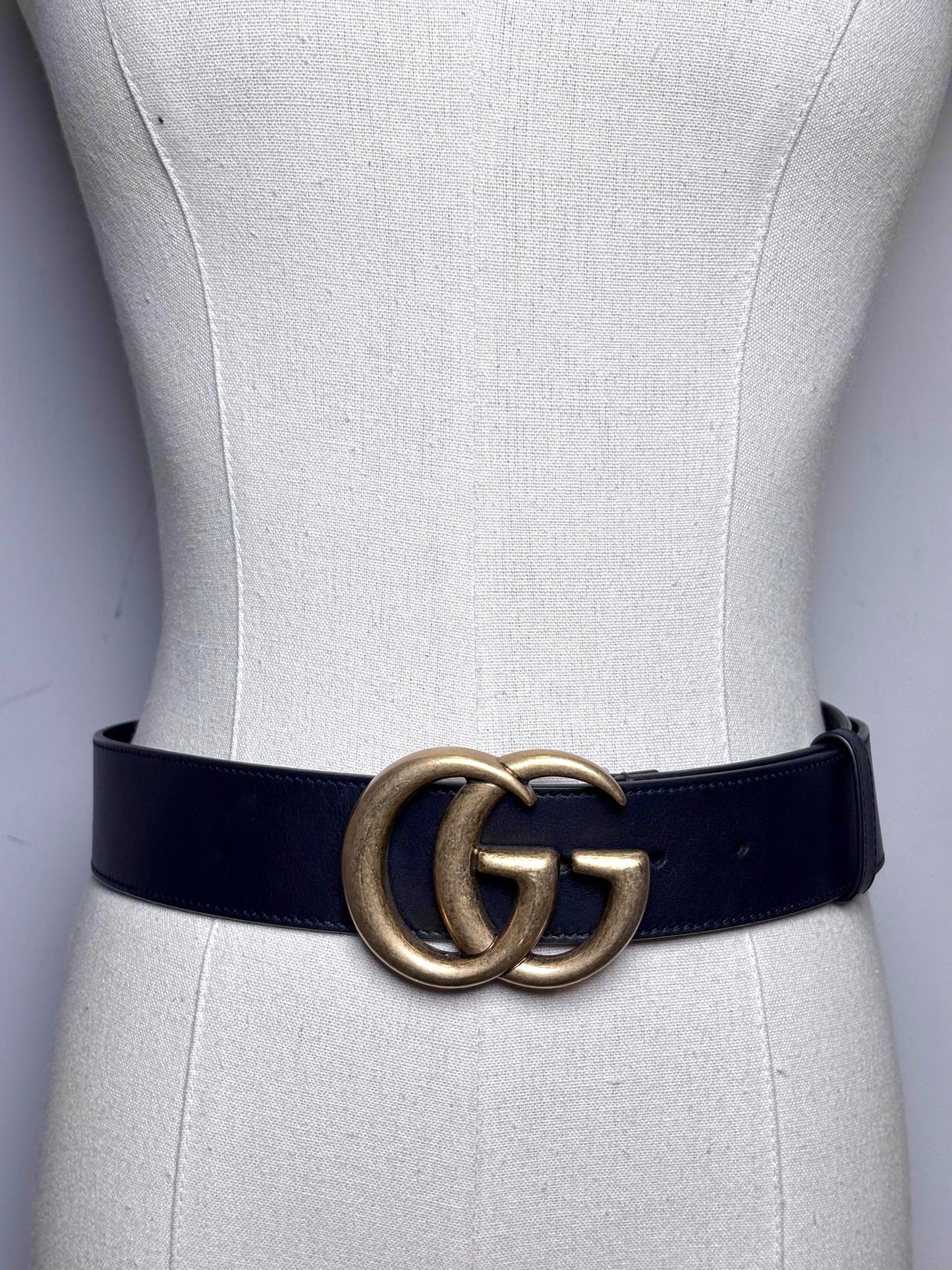 Gucci GG Marmont 85-34 Wide Black Leather Belt