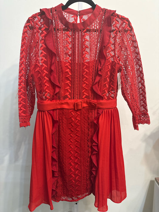 Women Size 8 Self-Portrait Red Lace Mini Dress