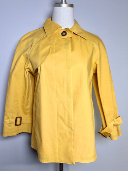 Women Size 40 (0 - 4 US) Prada Yellow Solid Cotton, Leather Trim Coat