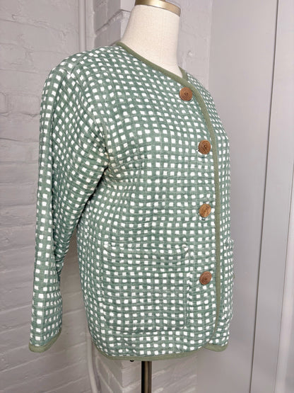 Women Size M India Collection Emerson Fry Green, White Gingham Cotton Jacket