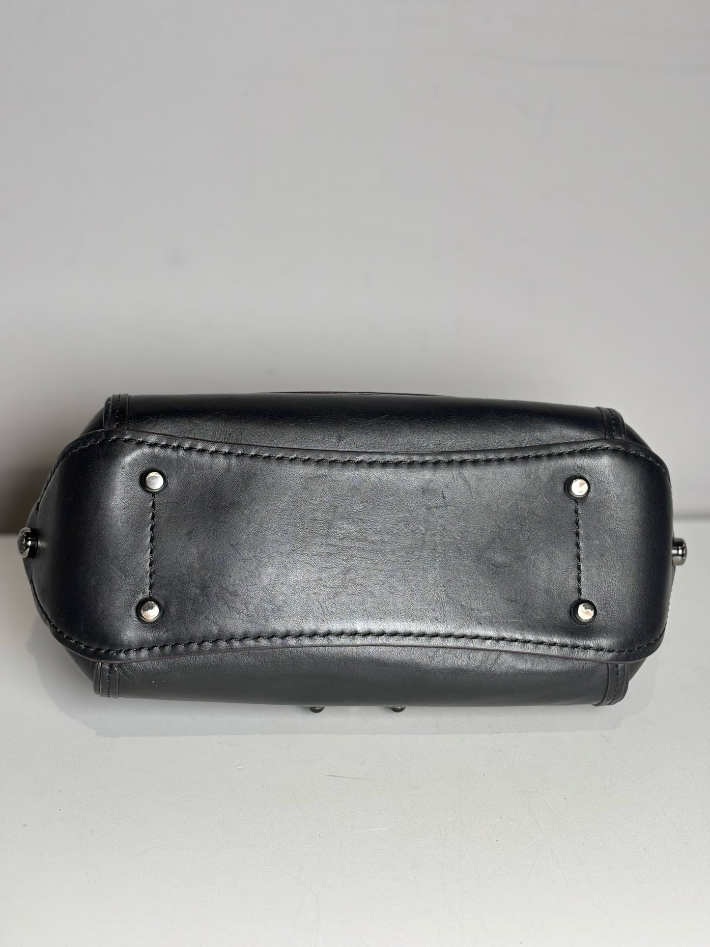 Women's Coach #54079 Willow Floral Leather Pre-owned Black Top Handle Rare Bag