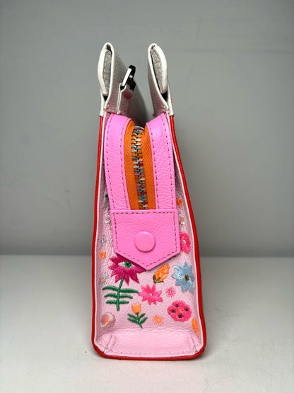 Women's Min & Mon Vali Embroidery Flowers Pre-owned, NWT Red, Pink Leather Bag