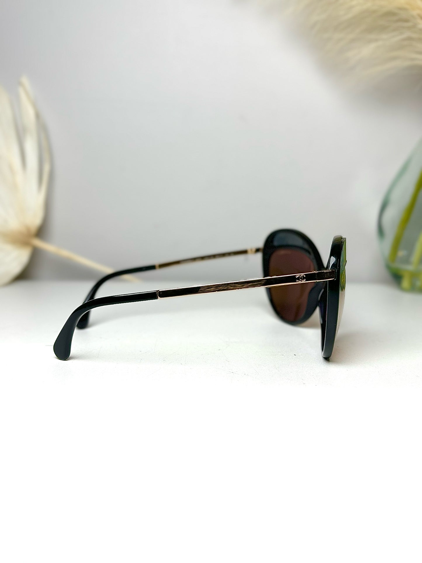 Acetate Chanel Black Cat-eyed Mirrored Sunglasses