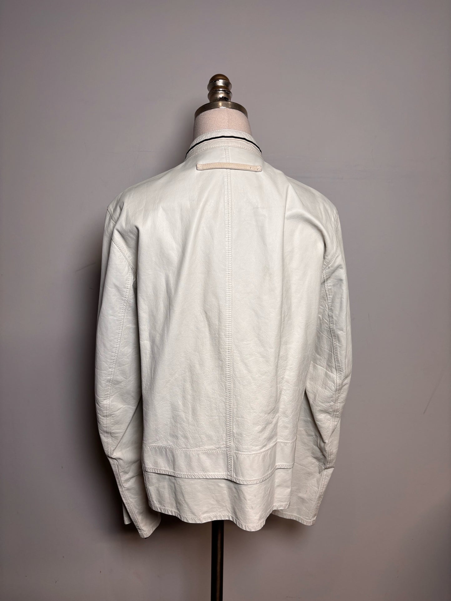 Vintage Prada White Leather Solid Men's Size 52 Moto Jacket
