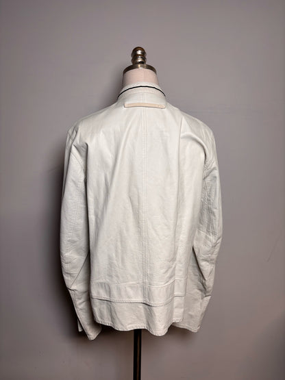 Vintage Prada White Leather Solid Men's Size 52 Moto Jacket