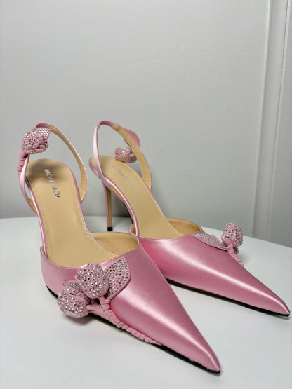 W Shoe Size 41 (10 - 10.5) Mach & Mach Pink Satin Heels