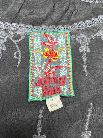 Women Size S Johnny Was Black & Charcoal Embroidered Pure Cupra Pre-Owned Tunic Top