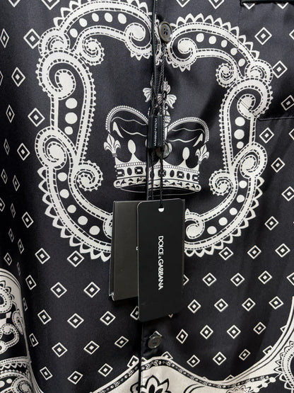 Men Size 44 (US XL) Authentic Dolce & Gabbana Black & White Bandana Print Pure Silk NWT Pre-Owned Shirt