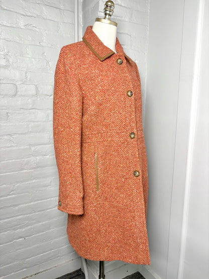 Women Size L Coach Rust Orange Dress Coat w/Leather Trim