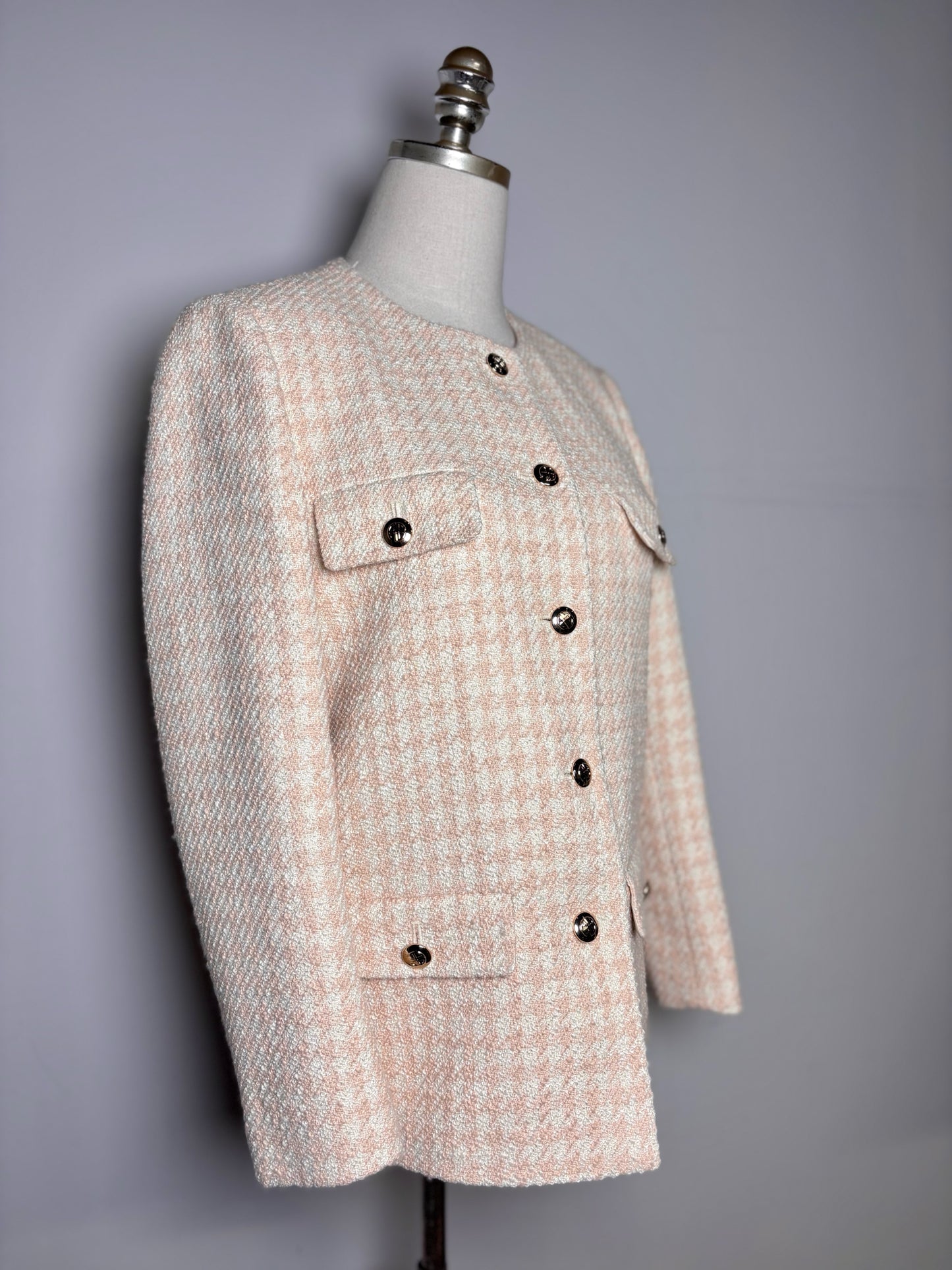 Women Size XS Anine Bing Janet Peach, Cream Houndstooth Pre-owned Jacket