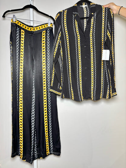 Women Size 6 IPEKYOL Black Chain Links Print Relaxed Leg Pants