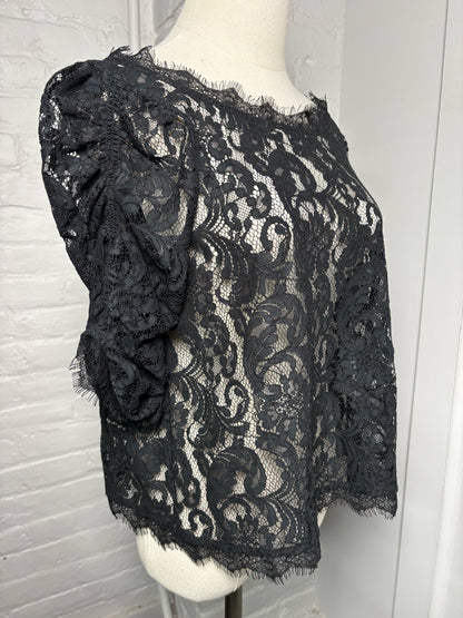 Women Size M Joie Black Lace Nylon Blend Blouse