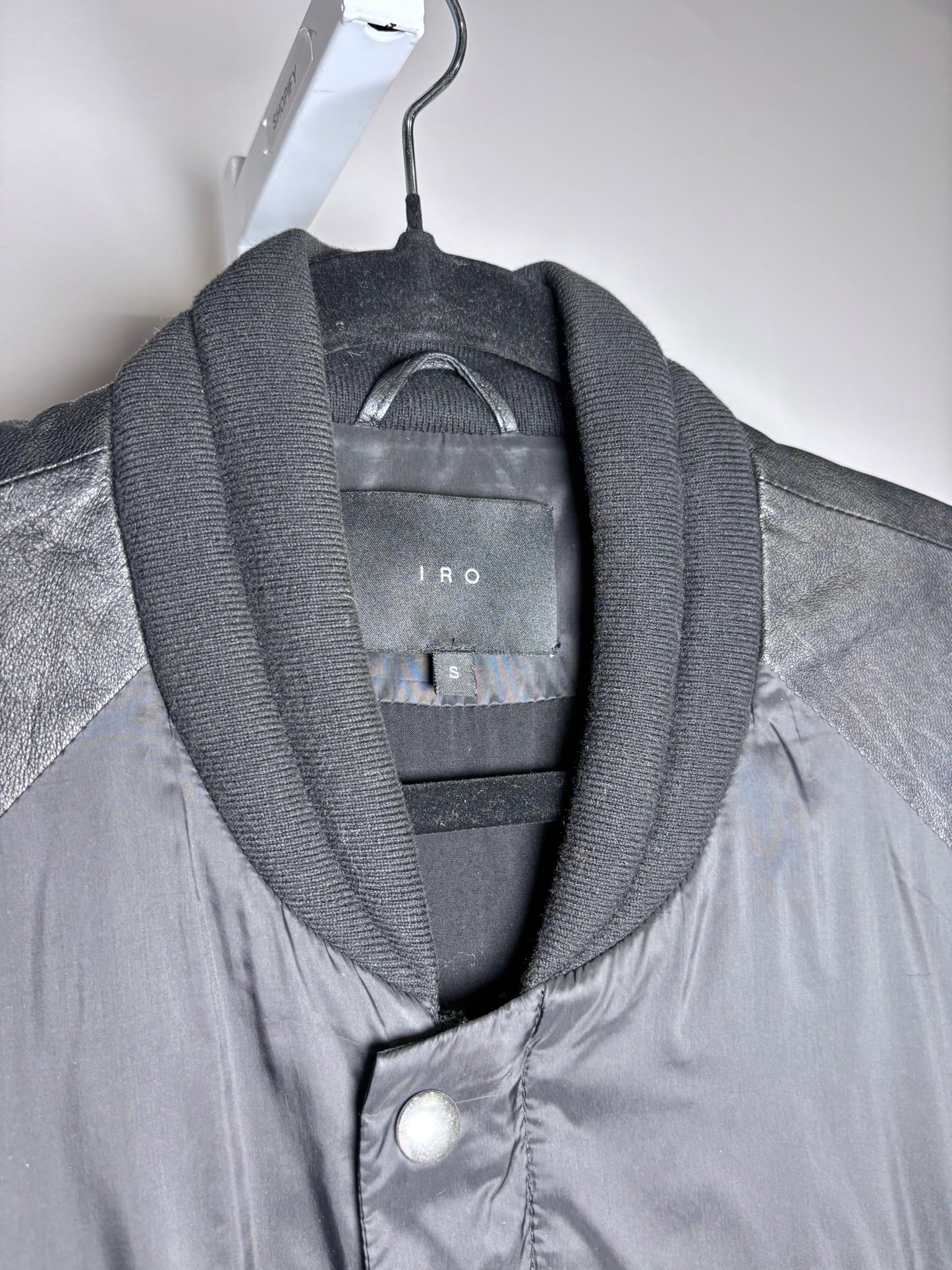 Women Size S IRO Black Solid Nylon, Leather Panels Pre-owned Jacket
