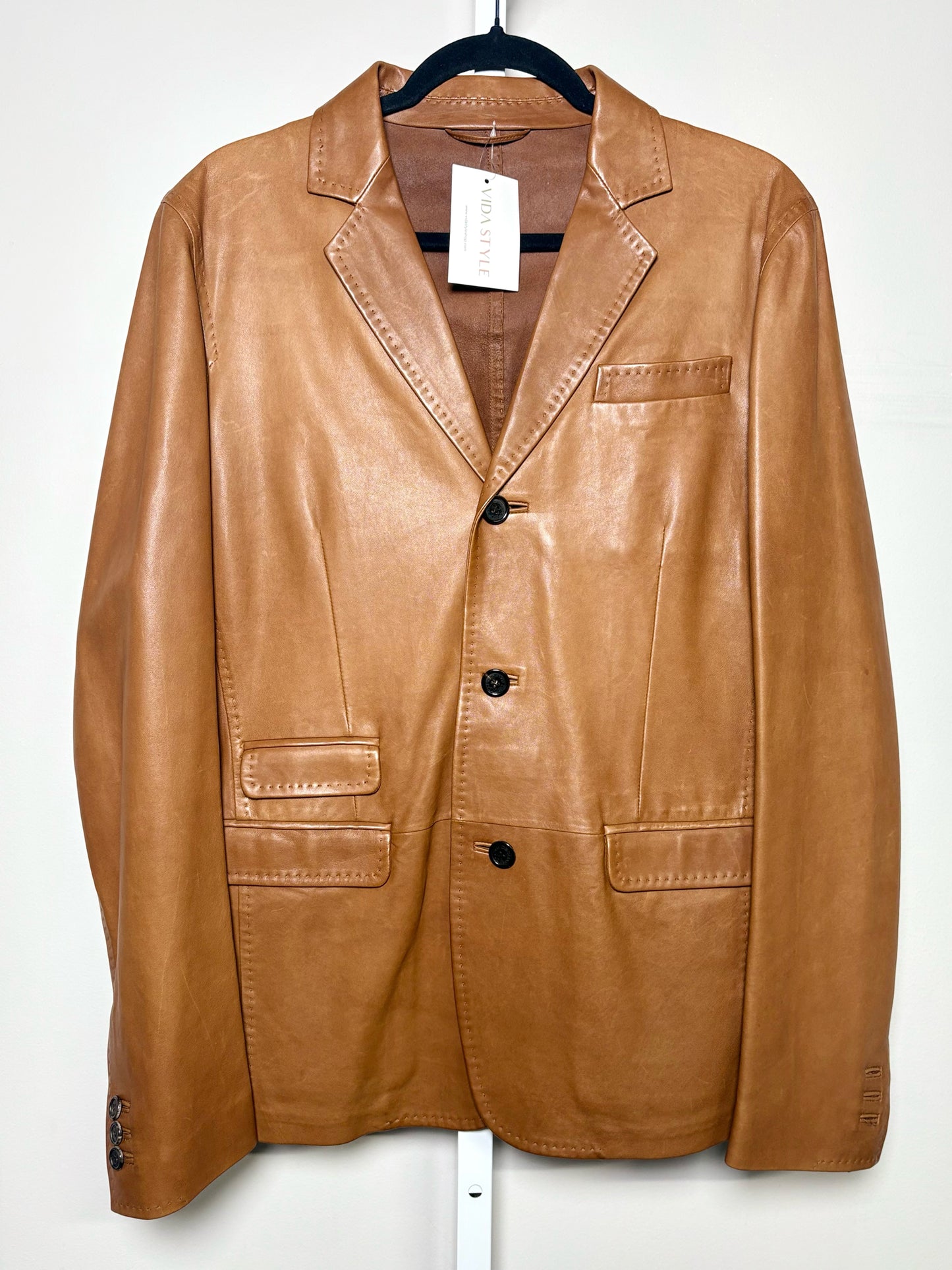 Dsquared2 Cognac Leather Solid Men's 52 (L, US) Jacket/Shacket Pre-owned