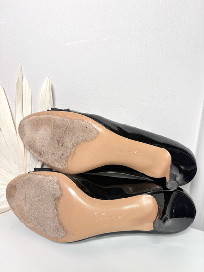 W Shoe Size 7.5 Salvatore Ferragamo Carla Black Patent Leather Heels