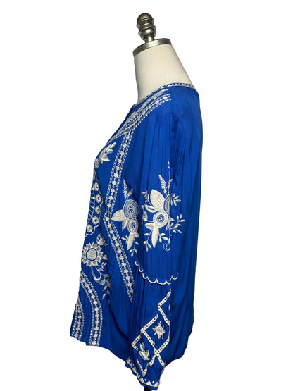 Women Size L Johnny Was Workshop Blue Embroidered Pre-owned Top