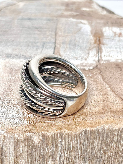 David Yurman Sterling Silver 7.5 Crossover Cable Wide Ring