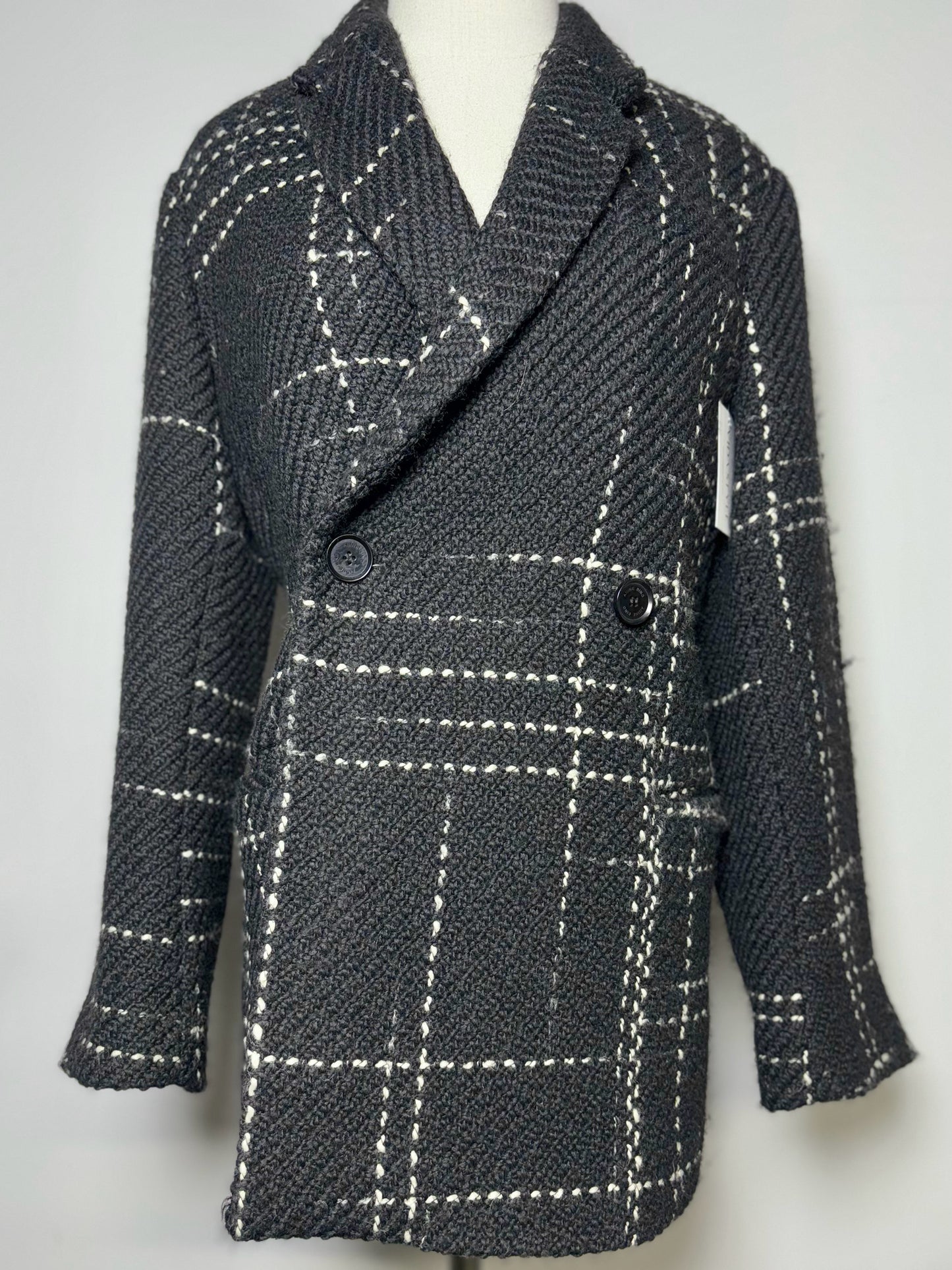 Women Size XS Anine Bing Black Plaid Wool Blend Coat