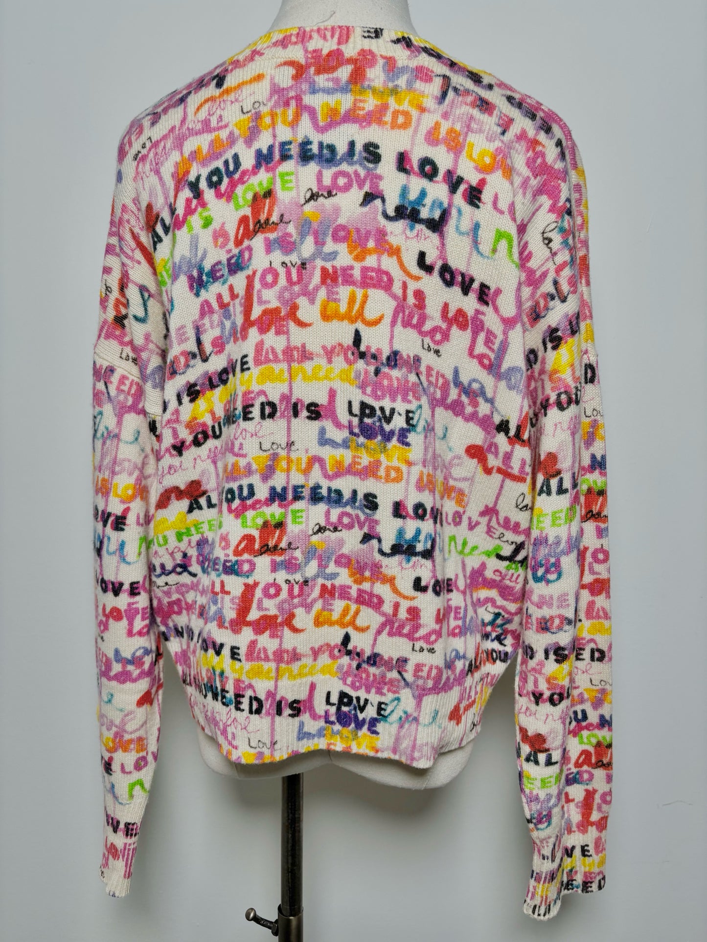 Women Size S Kerri Rosenthal Multi-Color Script Cashmere Sweater
