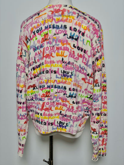 Women Size S Kerri Rosenthal Multi-Color Script Cashmere Sweater