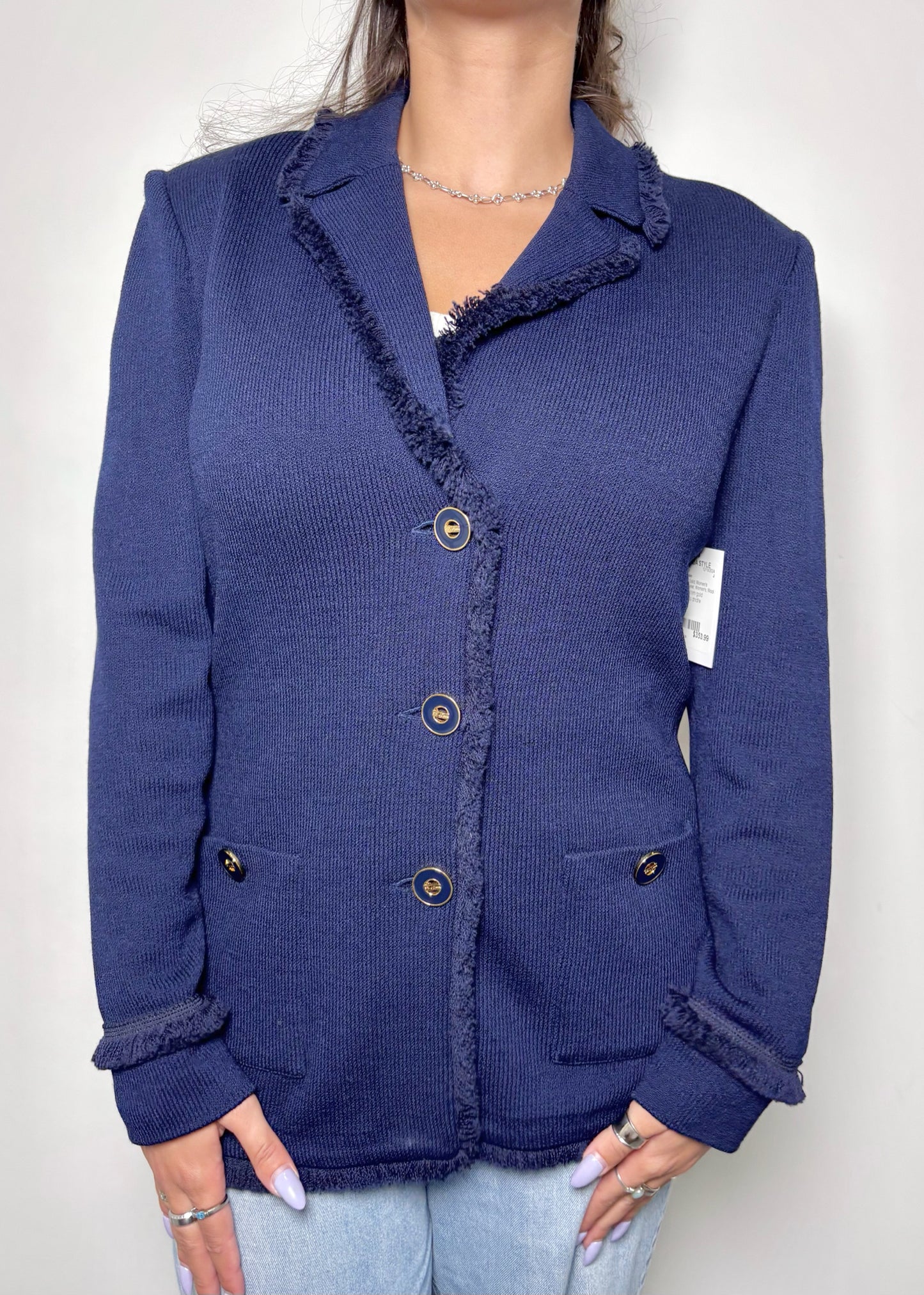 Women Size 6 St. John Navy Solid Wool Jacket