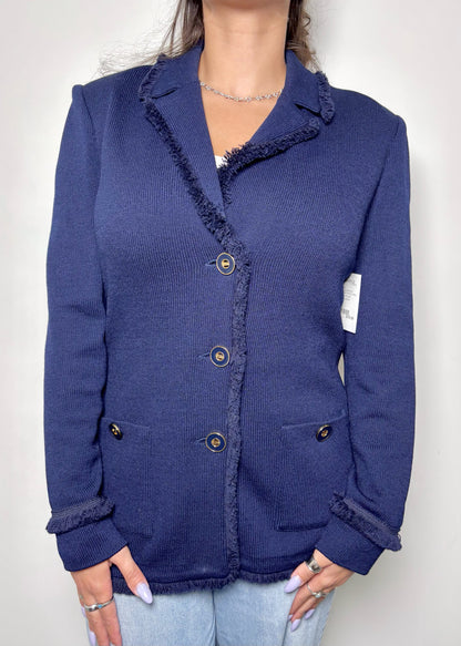 Women Size 6 St. John Navy Solid Wool Jacket