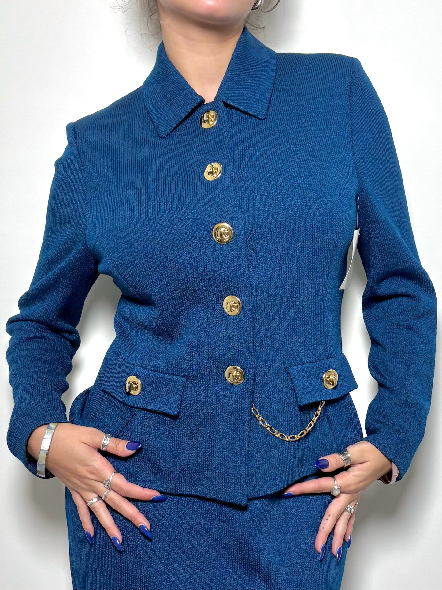 Women Size 6 St. John Teal Knitted Blazer