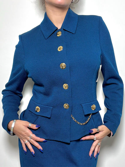 Women Size 6 St. John Teal Knitted Blazer