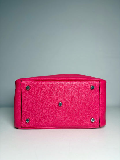 Hermes Taurillon Clemence Lindy 26 Pink Pre-owned Extreme Rose Bag