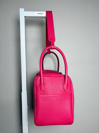 Hermes Taurillon Clemence Lindy 26 Pink Pre-owned Extreme Rose Bag