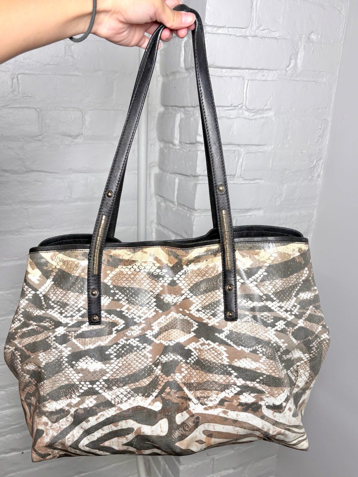 Jimmy Choo Animal Print Canvas Tote Bag
