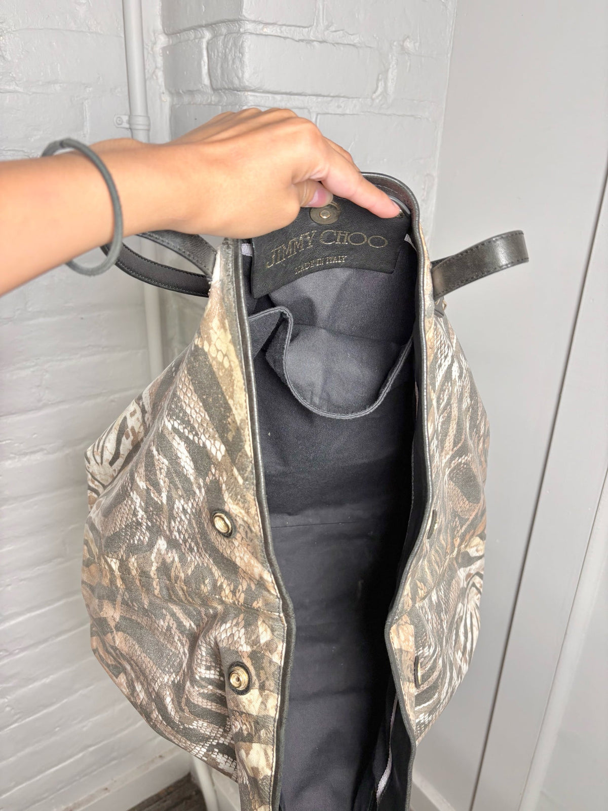 Jimmy Choo Animal Print Canvas Tote Bag