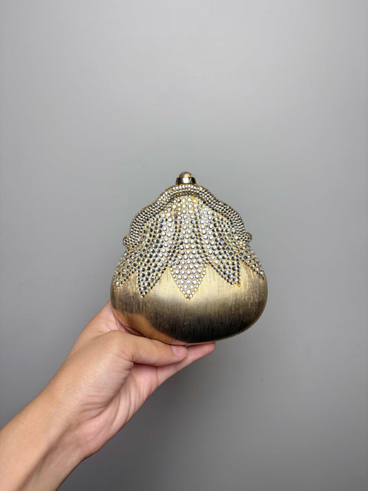 Judith Leiber Swarovski Crystals Metal Gold Chatelaine Minaudiere Clutch - VIDA STYLE SHOP