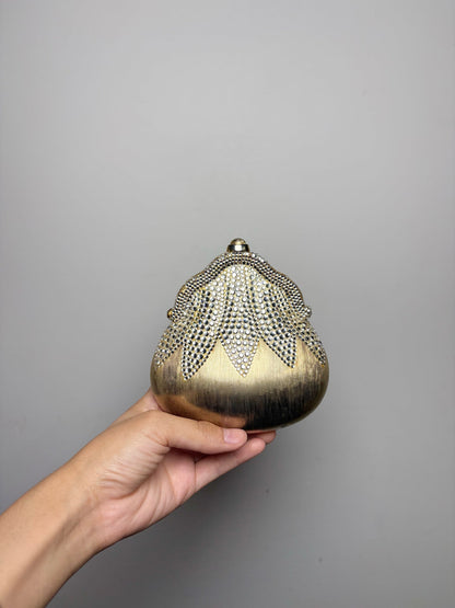 Judith Leiber Swarovski Crystals Metal Gold Chatelaine Minaudiere Clutch